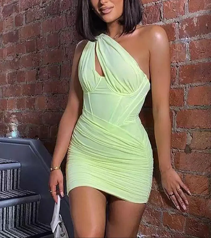 Mini dresses with one - shoulder designs Hamlet Corset Mini Dress in Lime