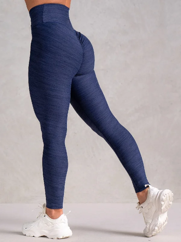 Women's Fleece - Lined Tight Trousers in Dark Blue for Warmth in Cold WeatherIcon Cross Over Scrunch Leggings - Navy Marl