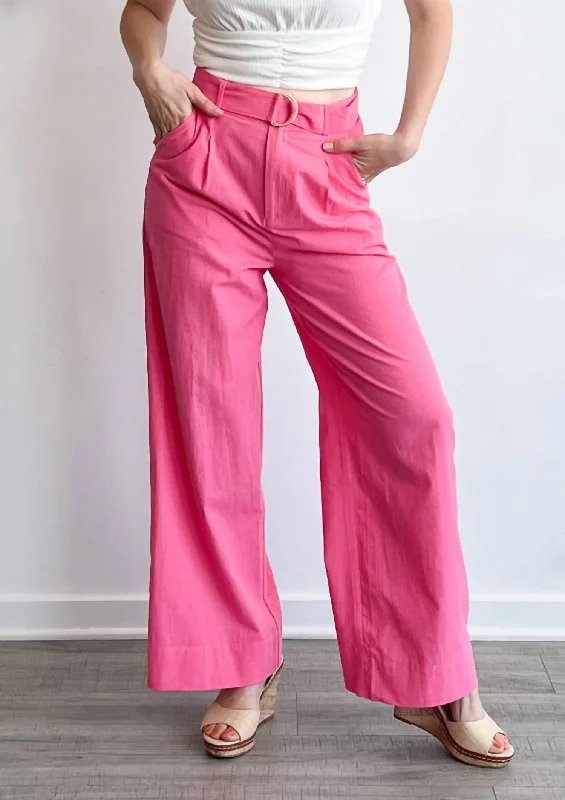 Women's Tight Trousers with Elastic Waistband in Black for Easy and Comfortable WearKalani Belted Pant In Bubble Pink