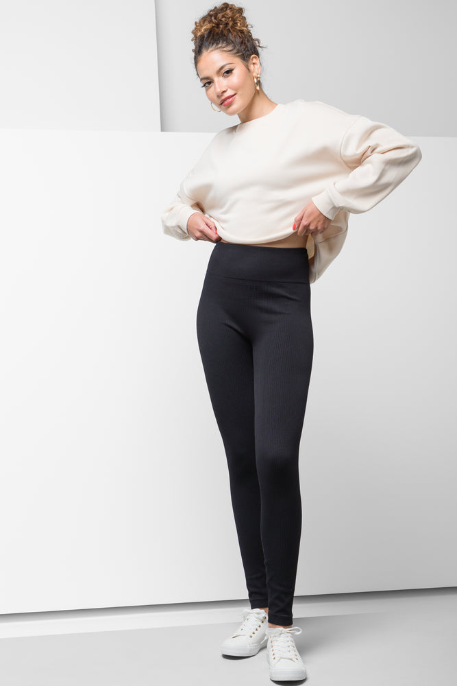 Women's Tight Trousers with Mesh Panels in Black for a Sexy and Modern AppearanceRib Seamless Leggings Black