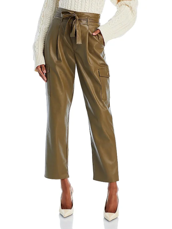 Plus Size Women's Corduroy Tight Trousers in Olive Green for a Retro and Cozy VibeTesse Womens Faux Leather Ankle Length Cropped Pants