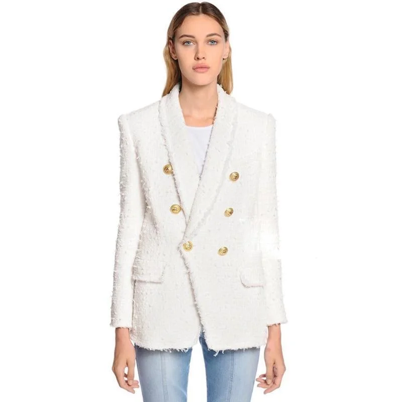 Double - Breasted Women's Polyester Blazers in Bright Colors for a Fun StyleShawl Collar Tweed Blazer Women - Casual - Plain-Solid