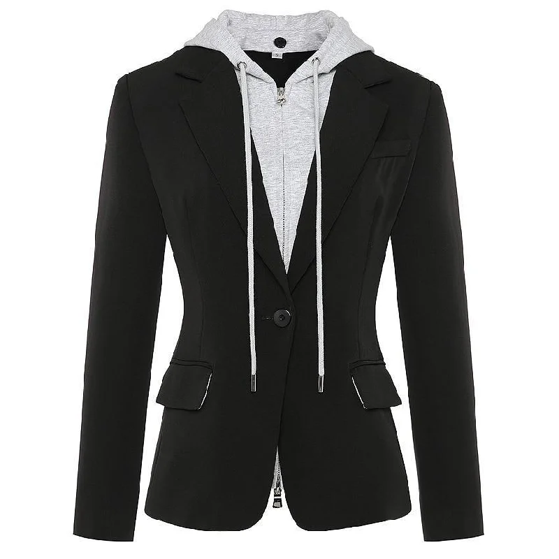 Women's Slim - Fit Blazers in Charcoal Gray for a Professional AppearanceDetachable Hooded Blazer Women - Casual - Plain-Solid