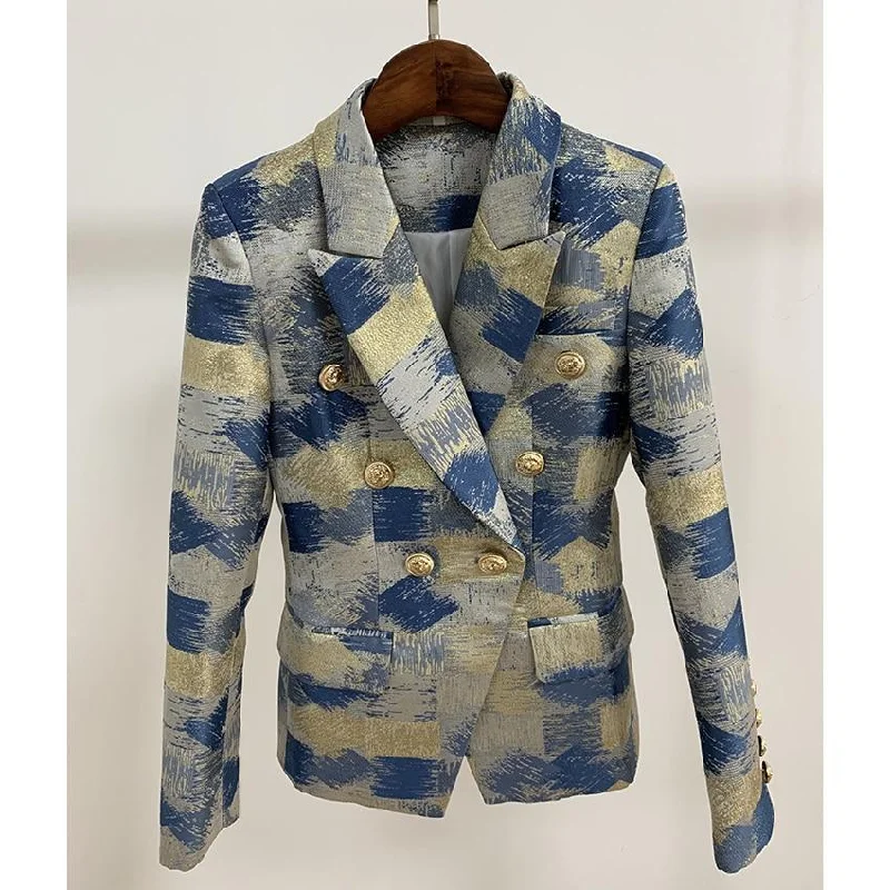 Plus Size Women's Sequin - Embellished Blazers in Silver for a Glamorous PartyJacquard Blazer Women - Casual - Printed