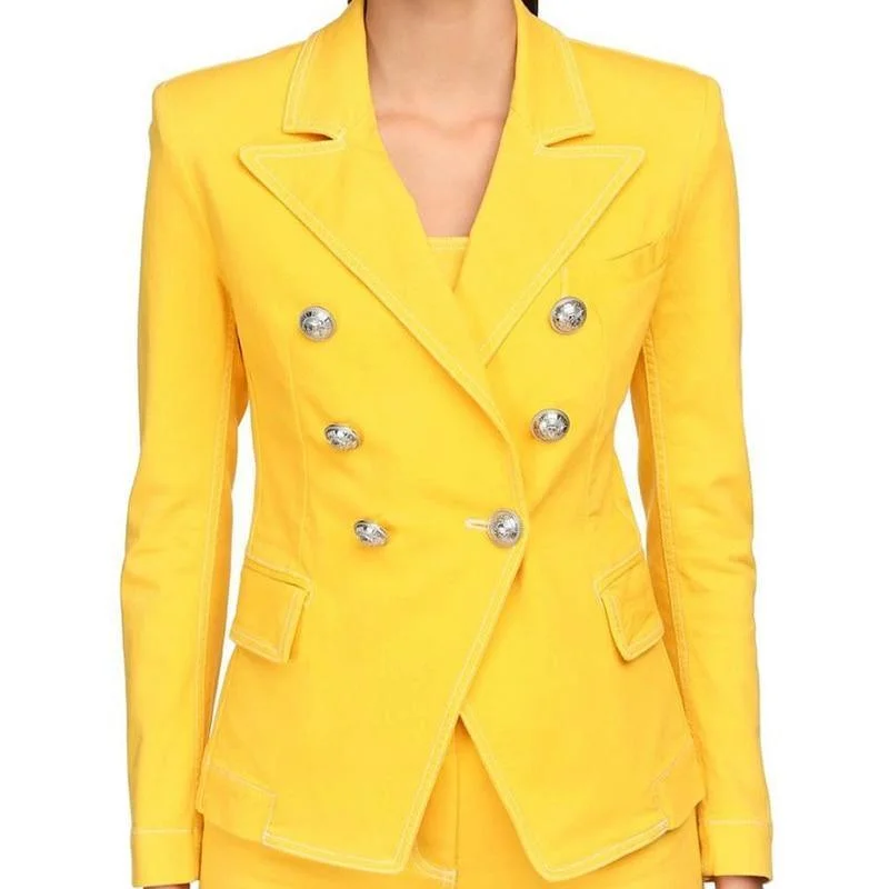 Single - Breasted Women's Corduroy Blazers in Mustard Yellow for an Autumn VibeIbiza Stitched Blazer Women - Casual - Plain-Solid