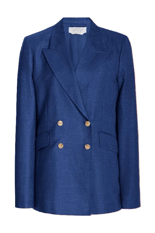 Double - Breasted Women's Polyester Blazers in Bright Colors for a Fun StyleAngela Blazer in Cobalt Wool and Silk Linen