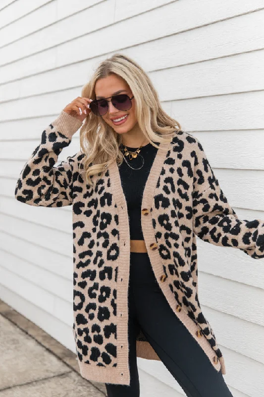 hand knitted women cardigan with artisanal charmhand knitted women cardigan with artisanal charmAnimal Instincts Leopard Cardigan