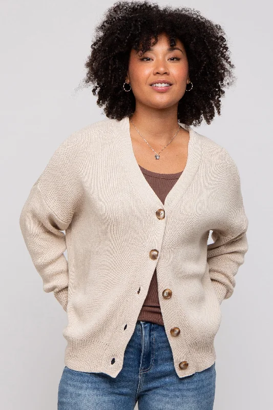button down women cardigan with vintage buttonsbutton down women cardigan with vintage buttonsBeige Basic Ribbed Cardigan Sweater