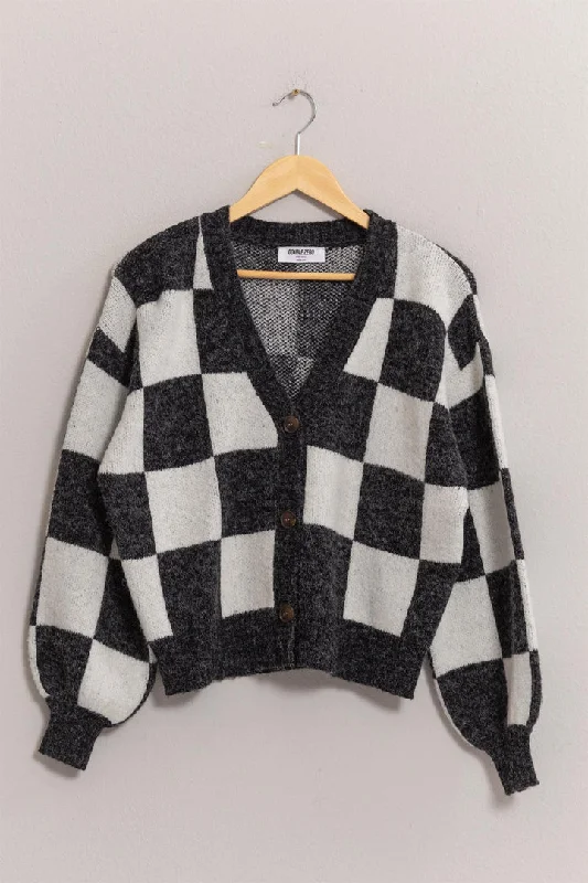 v neck women cardigan to elongate the necklinev neck women cardigan to elongate the necklineDama Checkmate Sweater