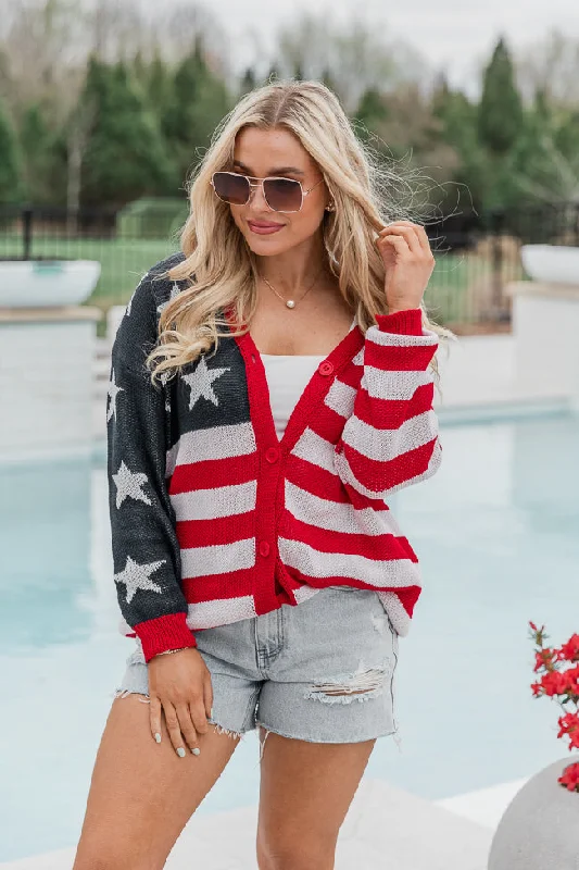 cropped women cardigan to pair with high - waisted jeanscropped women cardigan to pair with high - waisted jeansBy Dawn's Early Light Flag Cardigan FINAL SALE