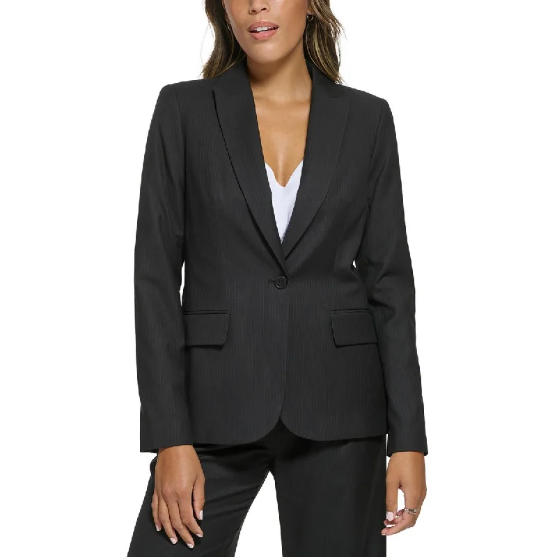 Women's Belted Blazers in Camel Color for a Sophisticated OutfitCalvin Klein Womens    Pinstripe  One-Button Blazer