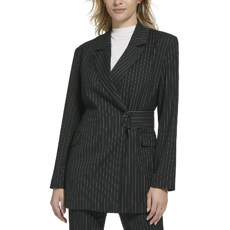 Single - Breasted Women's Linen Blend Blazers in Earth Tones for Casual WearCalvin Klein Womens Pinstripe  Two-Button Blazer