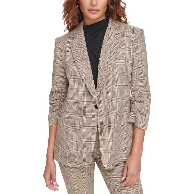 Oversized Women's Checkered Blazers in Black and White for a Trendy StyleCalvin Klein Womens Window Pane Houndstooth One-Button Blazer