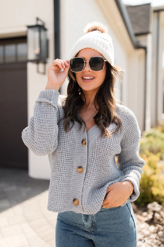 floral print women cardigan for a feminine touchfloral print women cardigan for a feminine touchChill Retreat Grey Waffle Cardigan