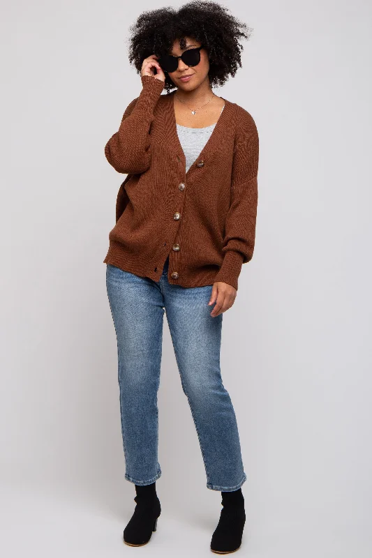 open front women cardigan for easy stylingopen front women cardigan for easy stylingDark Rust Basic Ribbed Cardigan Sweater