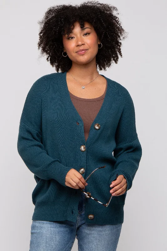 machine washable women cardigan for easy caremachine washable women cardigan for easy careDark Teal Basic Ribbed Cardigan Sweater
