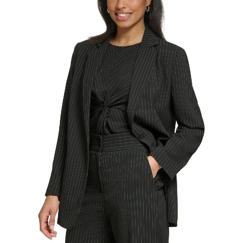 Single - Breasted Women's Tweed Blazers with Gold Buttons for a Classic LookDKNY Womens Pinstripe  One-Button Blazer