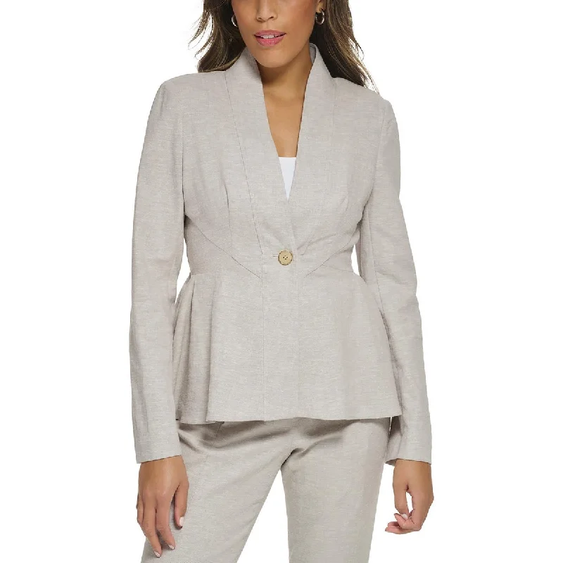 Plus Size Women's Double - Breasted Wool Blazers for Winter Office WearDonna Karan Womens Spring Fling Peplum Linen One-Button Blazer