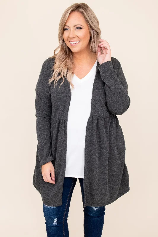 cropped women cardigan to pair with high - waisted jeansDrawing Conclusions Cardigan, Charcoal