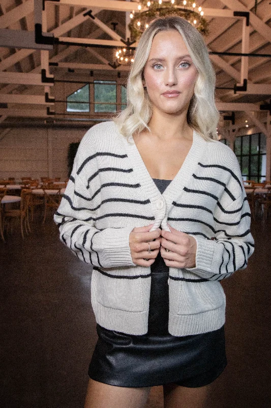 button down women cardigan with vintage buttonsFatima Striped Cardigan, White/Black | RD Style