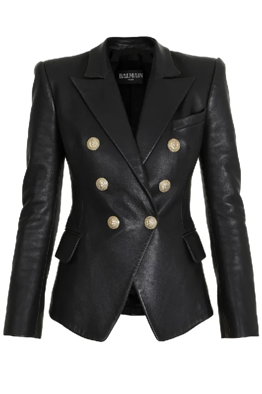 Plus Size Women's Faux Fur - Trimmed Blazers in Black for a Luxurious LookFitted Leather Jacket