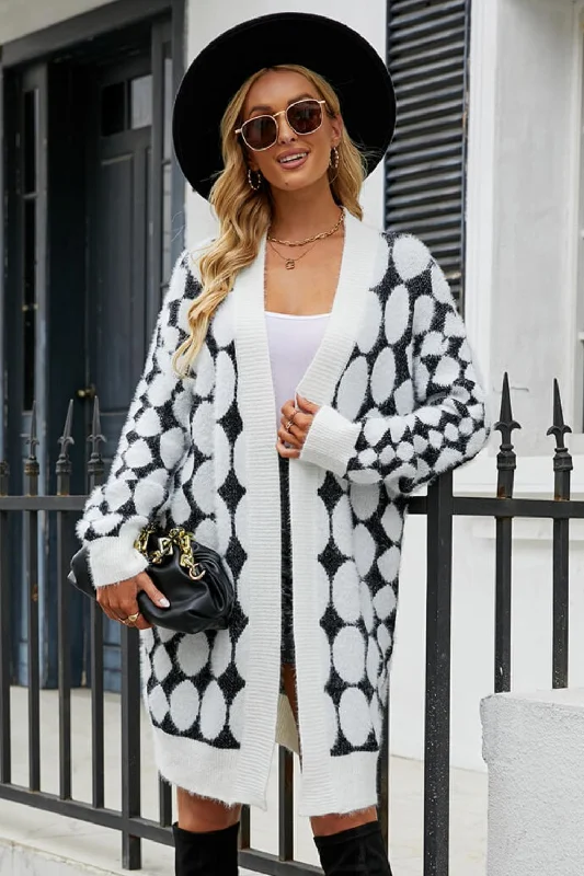 color block women cardigan with bold huescolor block women cardigan with bold huesGeometric Open Front Fuzzy Cardigan