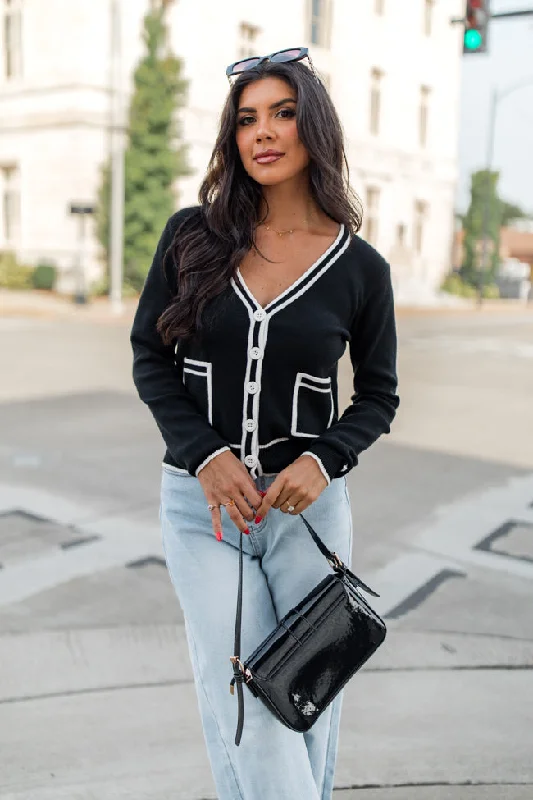 lightweight women cardigan for spring and falllightweight women cardigan for spring and fallGives Me Time Black and Ivory Contrast Trim Cardigan