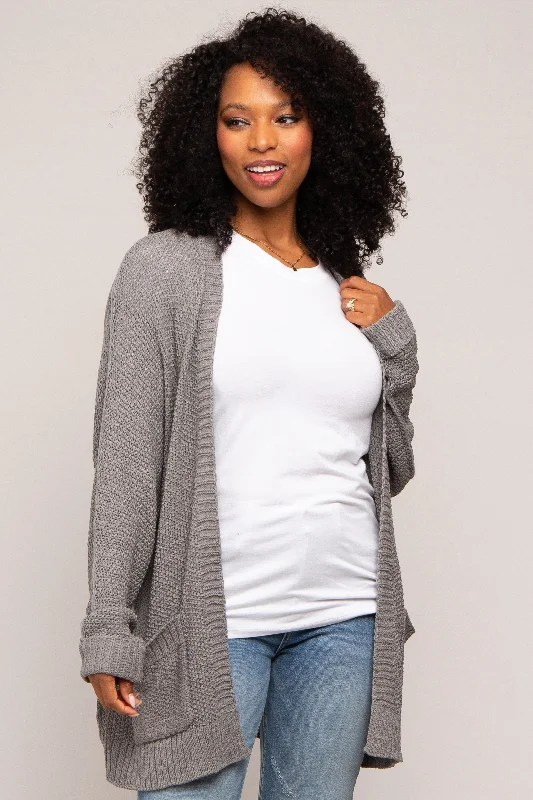 oversized women cardigan for a trendy and cozy lookHeather Grey Cuff Sleeve Cardigan