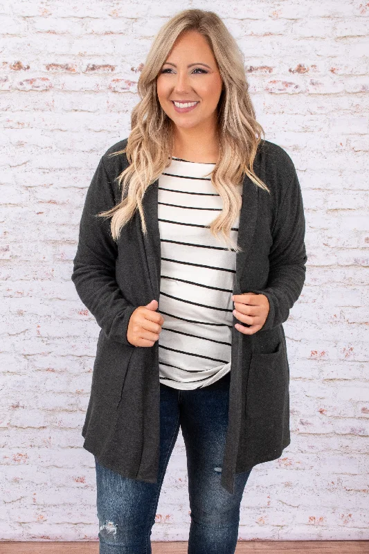 color block women cardigan with bold huesHere For A Lifetime Cardigan, Charcoal