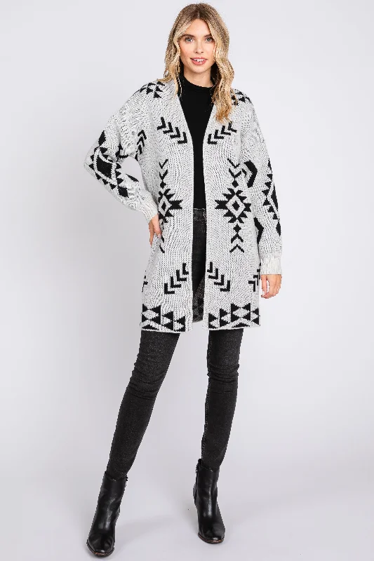 cashmere blend women cardigan for a luxurious feelIvory Print Cardigan