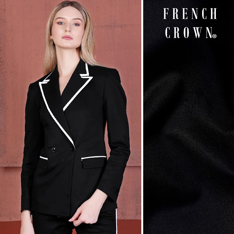 Single - Breasted Women's Corduroy Blazers in Mustard Yellow for an Autumn VibeJade Black With White Piping Work Wool Rich Double Breasted Women’s Designer Blazer