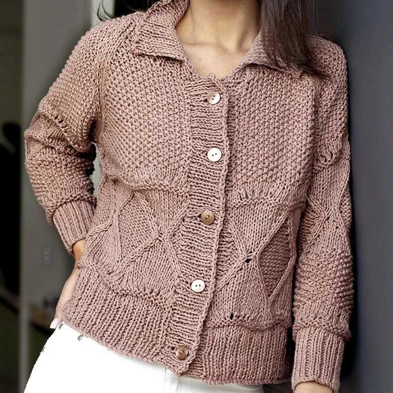 cable knit women cardigan with intricate patternsKEPPEL 702