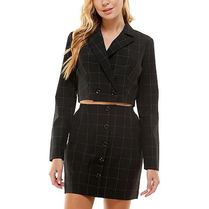 Women's Notched Lapel Blazers in Beige for a Timeless OutfitKingston Grey Womens Juniors Window Pane Double Breasted Bolero