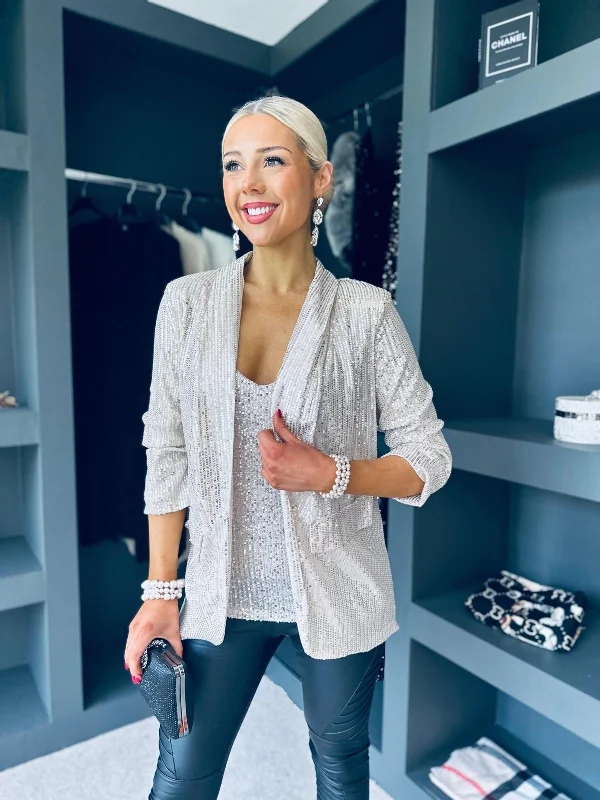 Single - Breasted Women's Linen Blend Blazers in Earth Tones for Casual WearKylie Full Sequin Detail Blazer