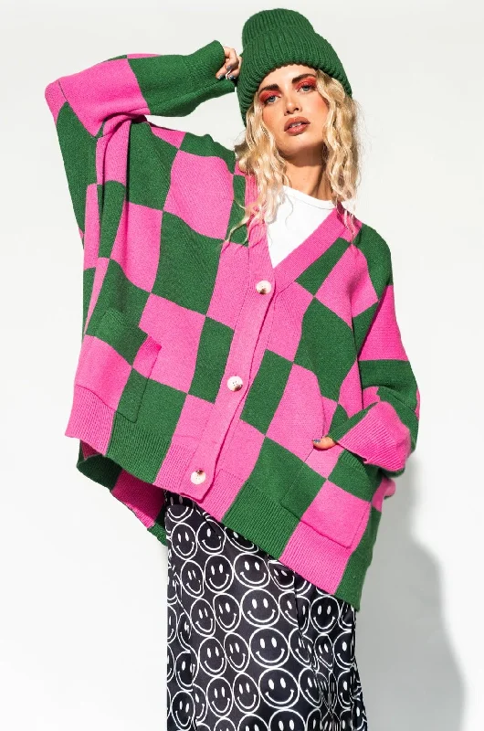 lightweight women cardigan for spring and fallLove You Oversized Checkerboard Cardigan in Watermelon *RESTOCKING SOON*