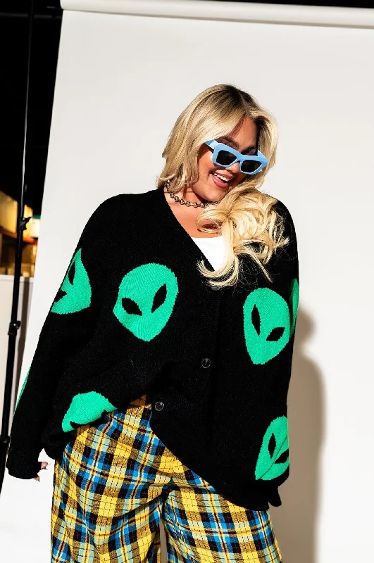 machine washable women cardigan for easy caremachine washable women cardigan for easy careToo Cool For You Oversized Alien Cardigan in Black
