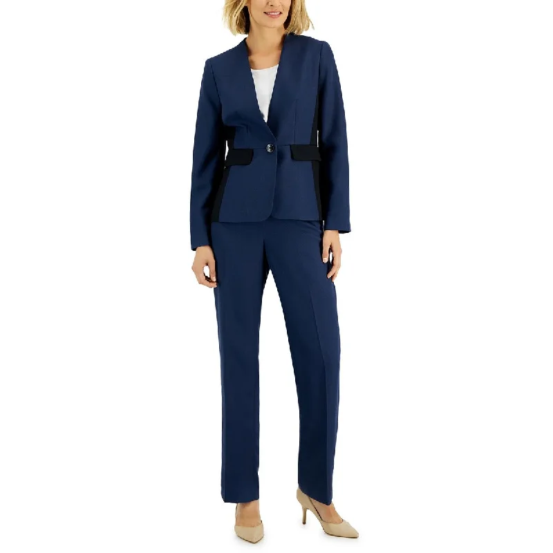 Single - Breasted Women's Linen Blend Blazers in Earth Tones for Casual WearLe Suit Womens Petites Chevron Office One-Button Blazer