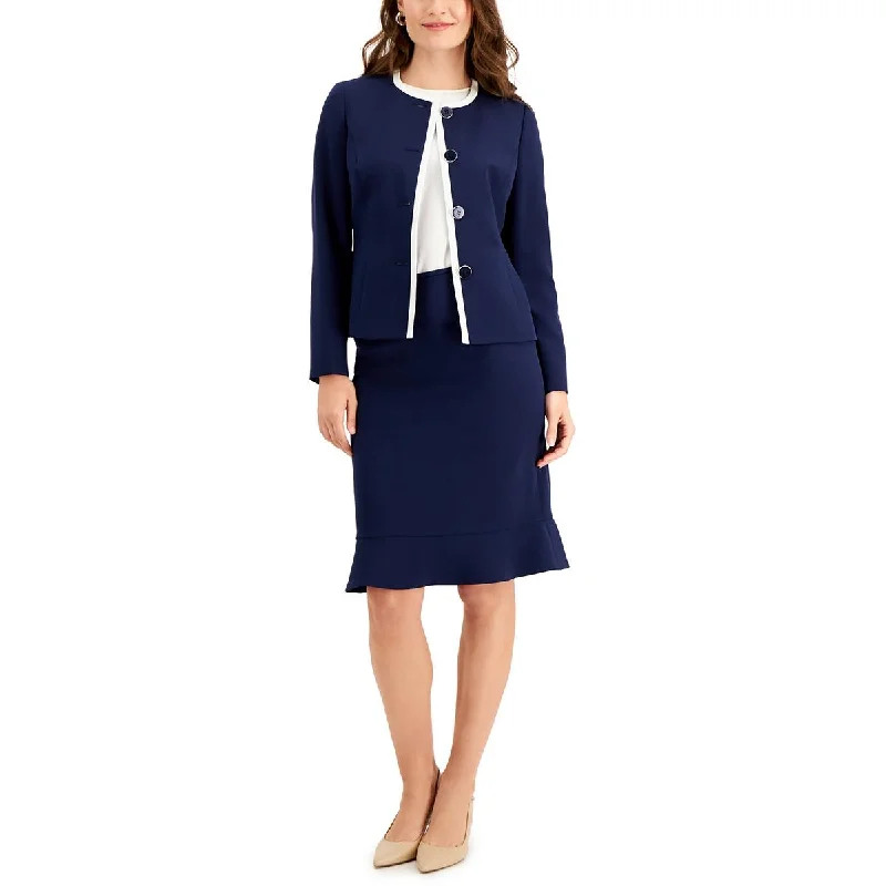 Plus Size Women's Military - Inspired Blazers with Gold Accents for a Bold LookLe Suit Womens Petites Contrast Trim Business Collarless Blazer