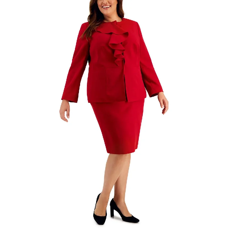 Plus Size Women's Embroidered Blazers in Floral Patterns for a Feminine TouchLe Suit Womens Plus Cascade Ruffle Separate Collarless Blazer