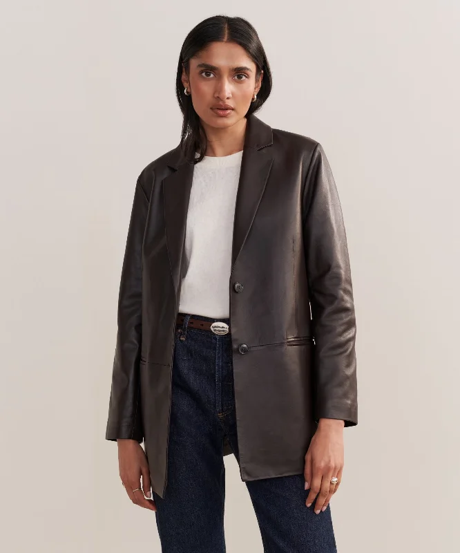 Oversized Women's Checkered Blazers in Black and White for a Trendy StyleLeather Brooke Blazer