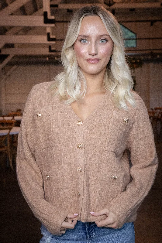 lightweight women cardigan for spring and falllightweight women cardigan for spring and fallLiz Textured Button Up Cardigan, Camel