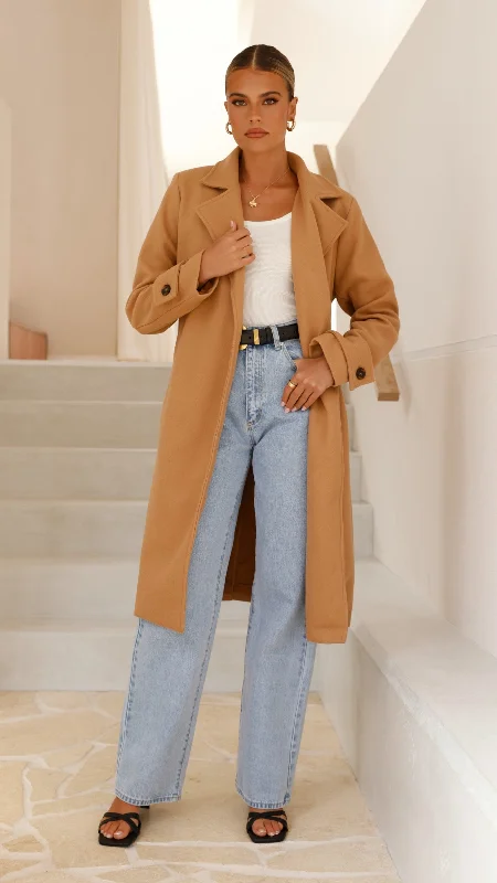 cropped women cardigan to pair with high - waisted jeansLue Trench Coat - Camel