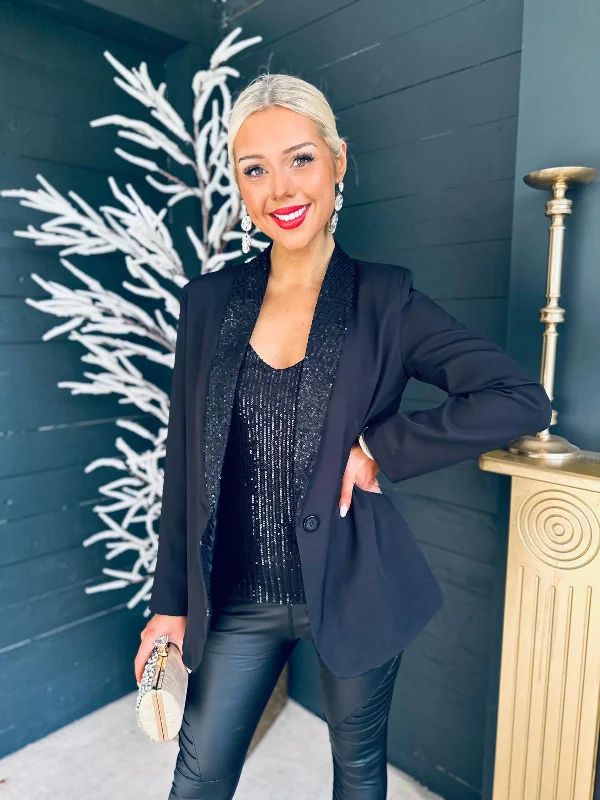 Women's Slim - Fit Blazers in Charcoal Gray for a Professional AppearanceMenlo Sequin Detail Blazer Black