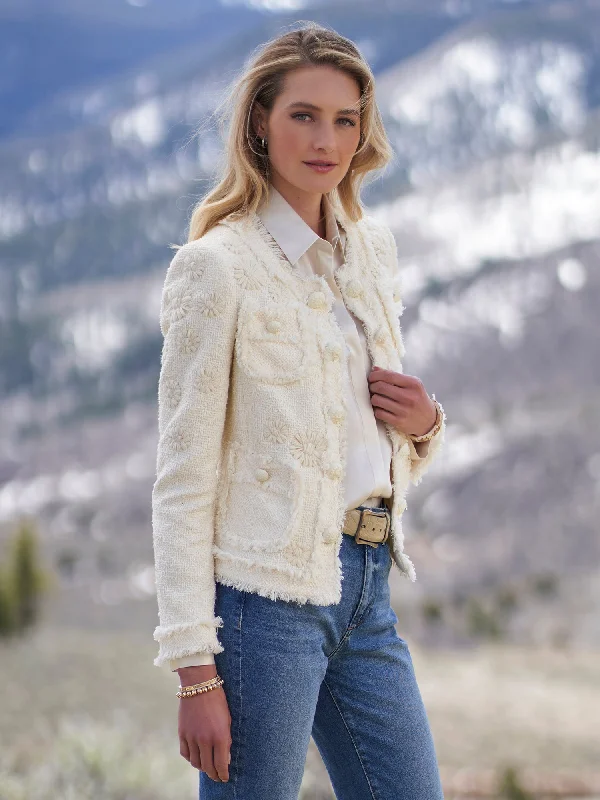 Single - Breasted Women's Linen Blend Blazers in Earth Tones for Casual WearMichon Embroidered Tweed Jacket