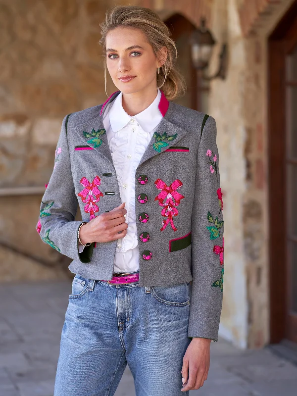 Women's Belted Blazers in Camel Color for a Sophisticated OutfitMitzi Loden Embroidered Jacket