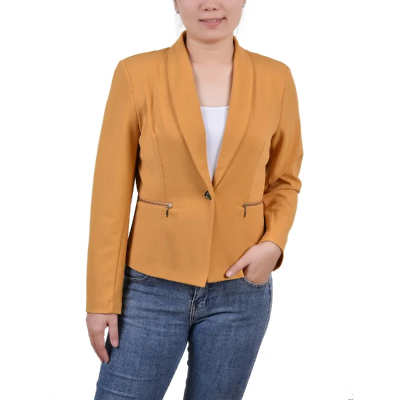 Double - Breasted Women's Polyester Blazers in Bright Colors for a Fun StyleNY Collection Womens Petites Crepe Business One-Button Blazer