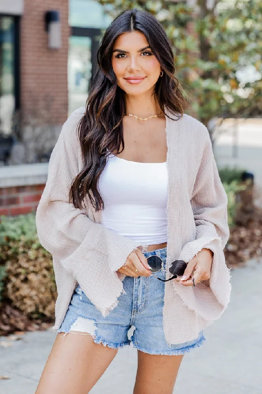 hand knitted women cardigan with artisanal charmhand knitted women cardigan with artisanal charmOut On Your Own Taupe Gauze Acid Wash Cardigan Top FINAL SALE
