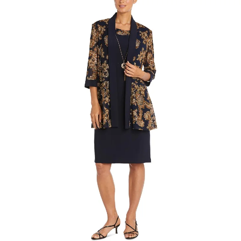 Plus Size Women's Military - Inspired Blazers with Gold Accents for a Bold LookR&M Richards Womens Petites Printed Shawl Collar Open-Front Blazer