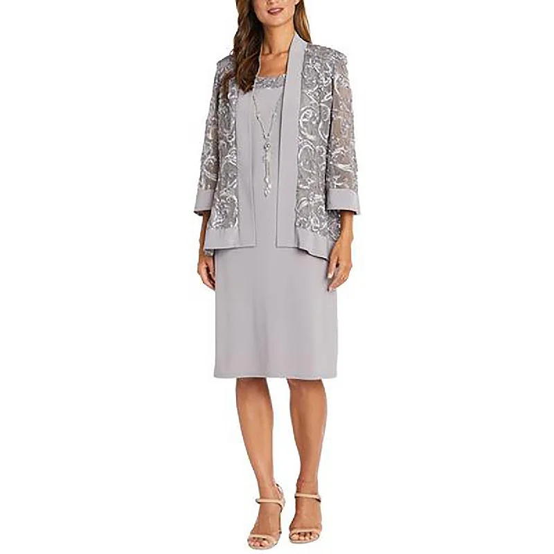 Women's Tailored Stretch Blazers in Navy Blue for Business MeetingsR&M Richards Womens Petites Soutache Open Front Collarless Blazer