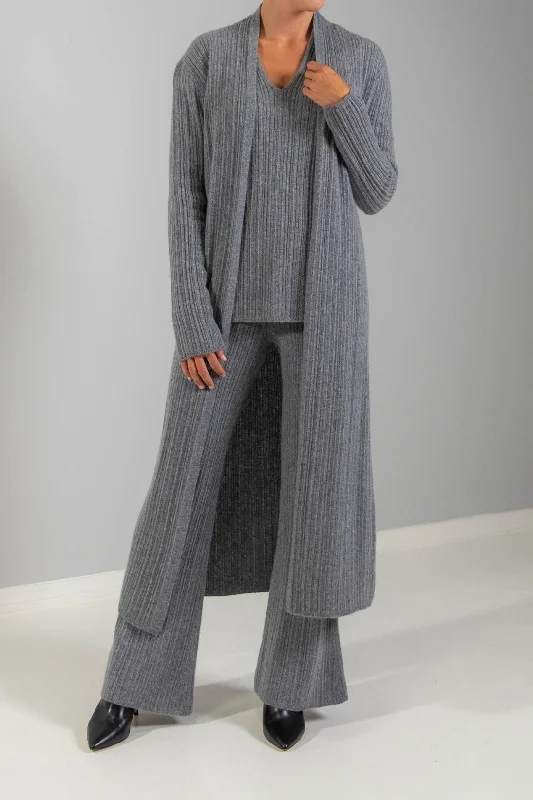 ribbed women cardigan with a classic textureRECYCLED CASHMERE RIBBED DUSTER